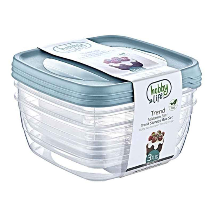 3 Pcs Square Trend Storage Box 0.9 Liter, 1.5 Liter and 2.5 Liter - 1002995