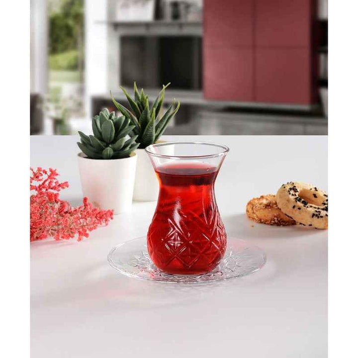 Pasabahce Timeless Tea Glass & Saucer Set 6pcs, 26mm and 155 CC - 1003041