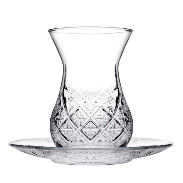 Pasabahce Timeless Tea Glass & Saucer Set 6pcs, 26mm and 155 CC - 1003041