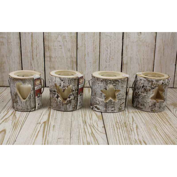 Wood Deco Lamp Glass with Candle Inside 12X12 cm 16H - 1003684