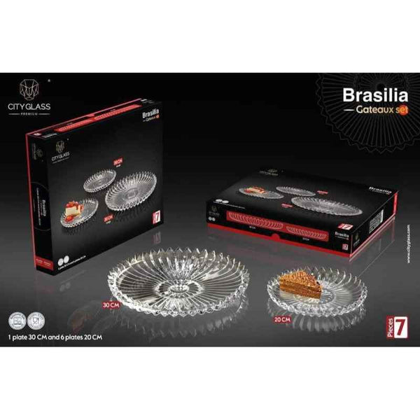 Brasilia Gateau Set Large Plate Without Stem 30 CM and 6pcs Small Plate 20 CM Tray Gift Box - 1004003
