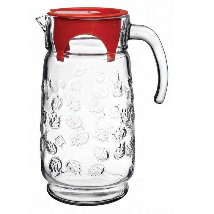 Pasabahce Jug Set with Colorful Lid & 6 Cups, 7 Pcs Clear - 1004070