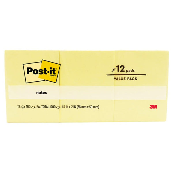 3M Post-It 653-12 Canary Yellow Sticky Notes 38 mm x 50 mm - Salman Stores