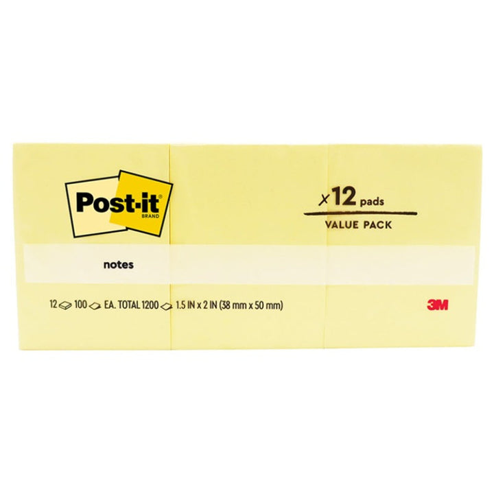 3M Post-It 653-12 Canary Yellow Sticky Notes 38 mm x 50 mm - Salman Stores