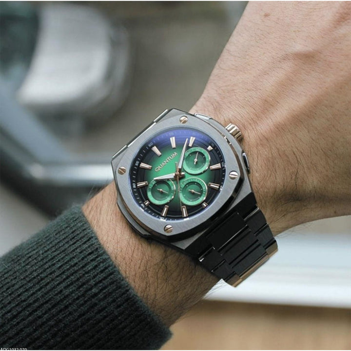 Quantum Men Black Stainless Steel Analog Green Dial Watch ADG1032070 - Salman Stores