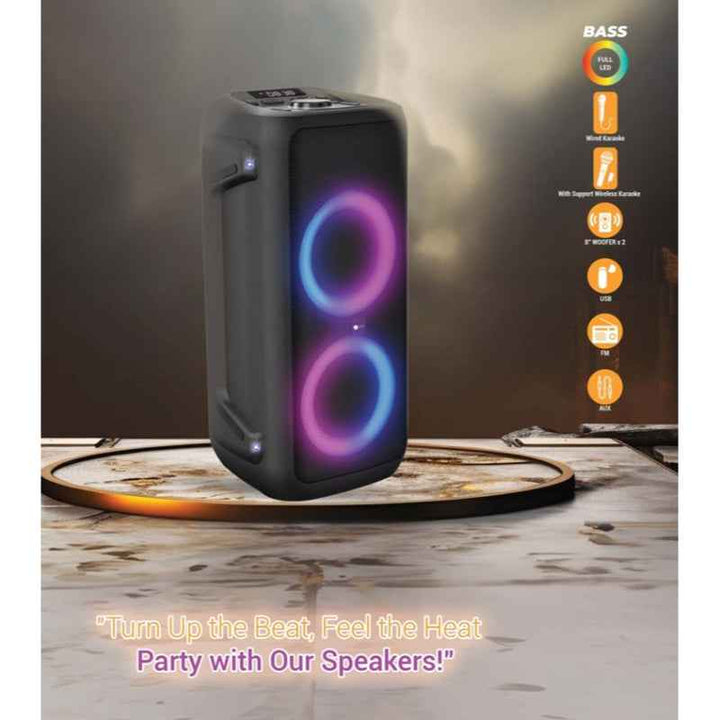 Afra Party Speaker 100W with Karaoke Mic USB Charging 8 Inch Woofer Guitar Input AF-100PSBK