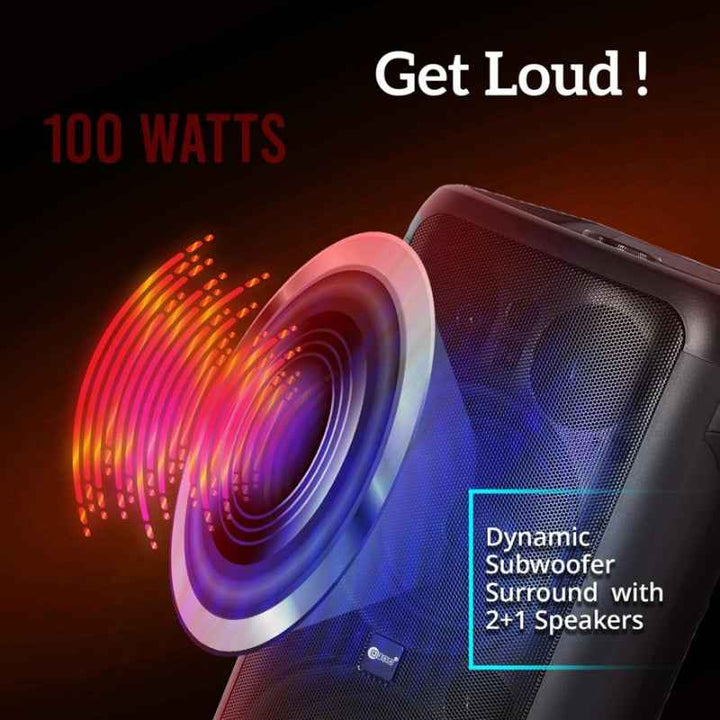 Afra Party Speaker 100W with Karaoke Mic USB Charging 8 Inch Woofer Guitar Input AF-100PSBK