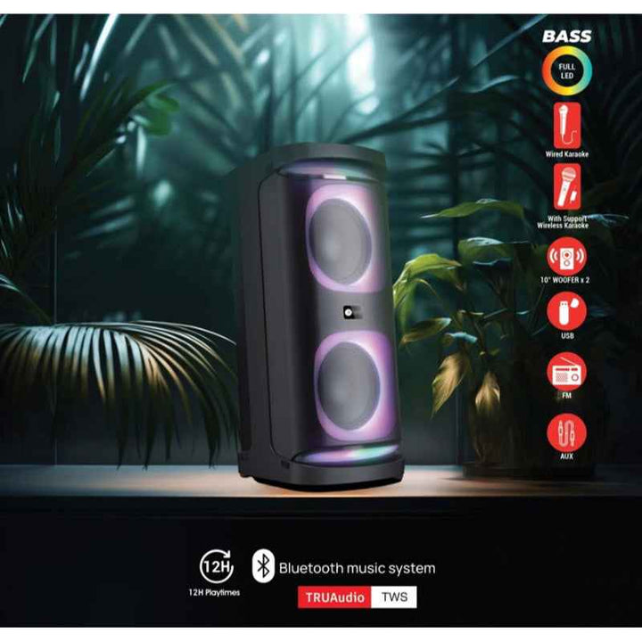 Afra Party Speaker 120W with Karaoke Mic USB Charging 10 Inch Woofer Guitar Input AF-120PSBK