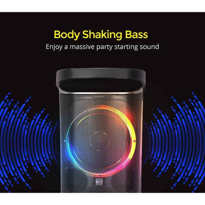 Afra Party Speaker 120W with Karaoke Mic USB Charging 10 Inch Woofer Guitar Input AF-120PSBK