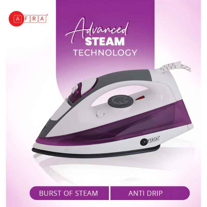 Afra Steam Iron 430 ml Ceramic Coated Soleplate 2200W Purple AF-2200IRWP