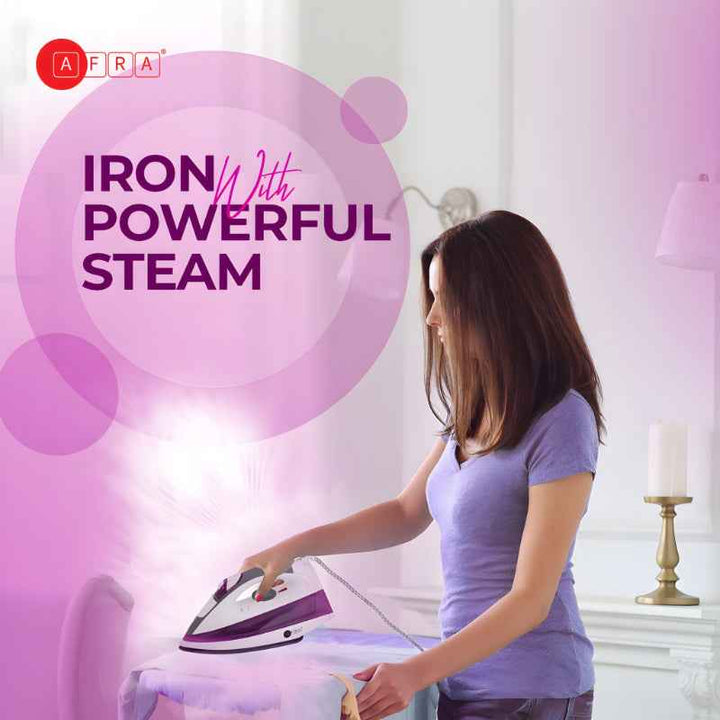 Afra Steam Iron 430 ml Ceramic Coated Soleplate 2200W Purple AF-2200IRWP