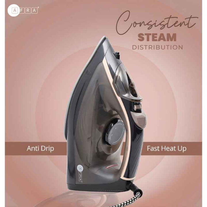 Afra Steam Iron 350 ml Ceramic Coated Soleplate 2600W Black AF-2600IRBG