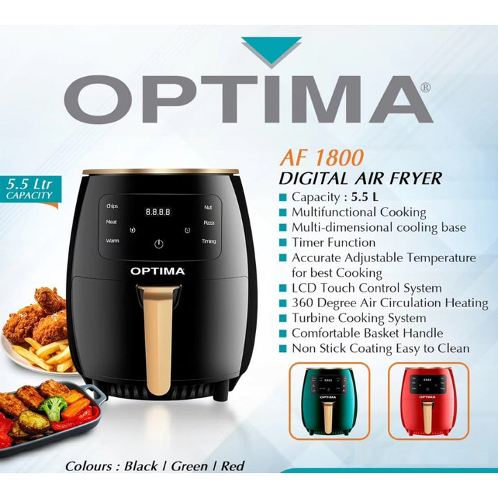 Optima Air Fryer 5.5 Liter 1400 W AF1800 Red - Salman Stores