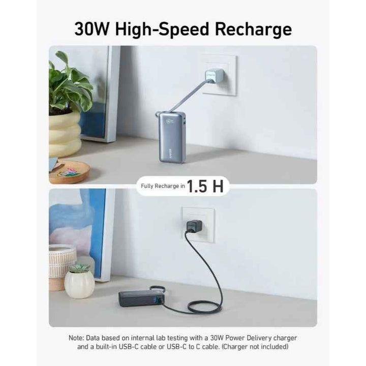 Anker Powercore Nano 10000mAh PD 30W Built-In USB-C Cable A Blue AN.A1657H21.WT