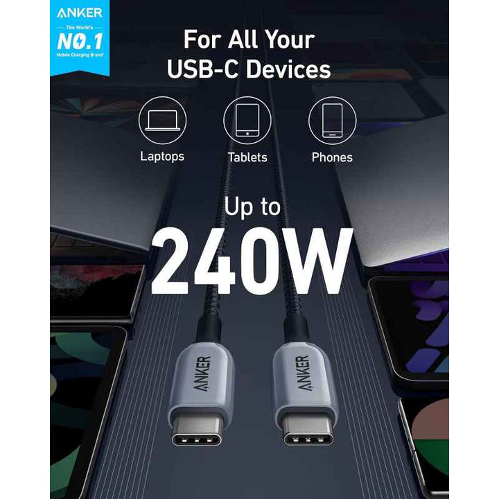 Anker 765 USB-C to USB-C Cable 140W 6ft Nylon Grey AN.A8866HA1.GY