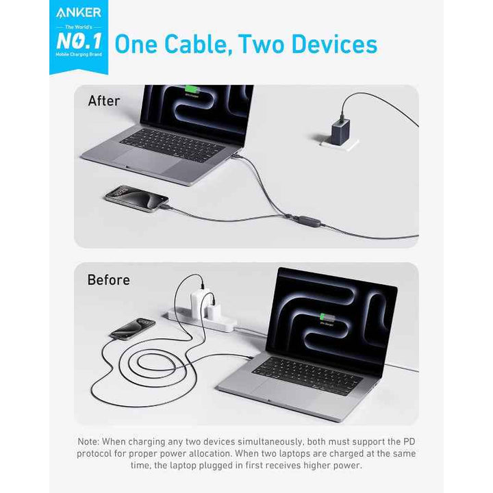 Anker 2-in-1 USB-C to USB-C Cable 4 ft, 140W Black AN.A8895H11.BK