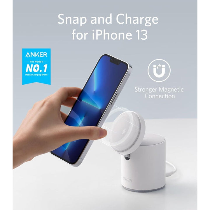 Anker 623 Magnetic Wireless Charger Maggo 2-In-1 With PD Charger White AN.B2568221.WT - Salman Stores