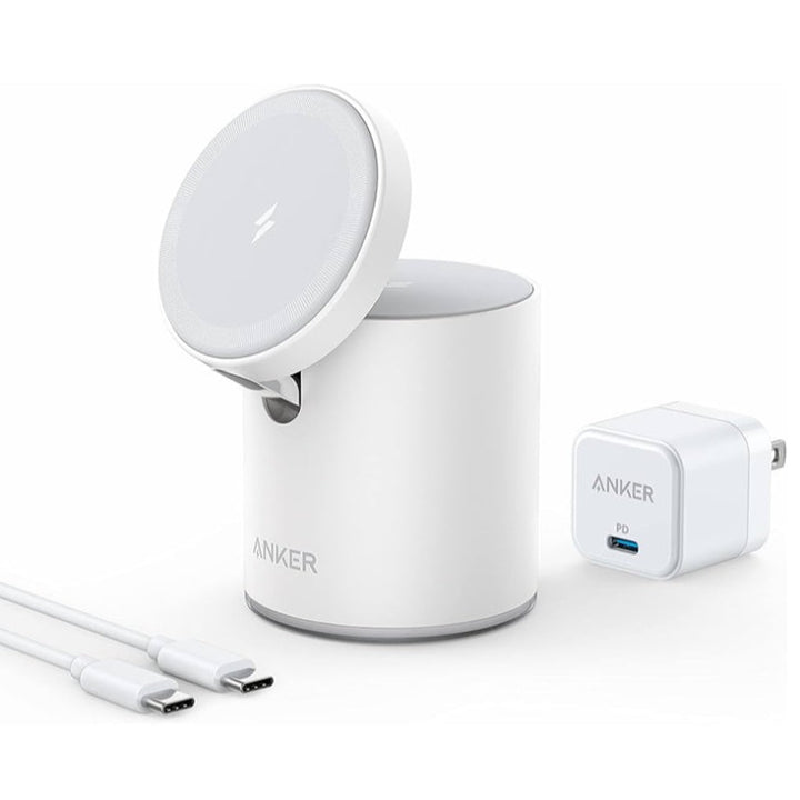 Anker 623 Magnetic Wireless Charger Maggo 2-In-1 With PD Charger White AN.B2568221.WT - Salman Stores