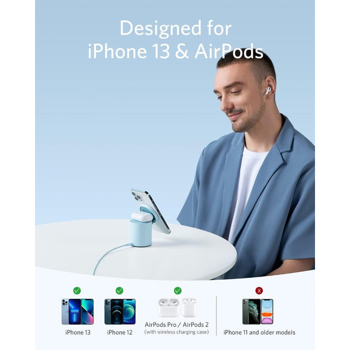 Anker 623 Magnetic Wireless Charger Maggo 2-In-1 With PD Charger Blue AN.B2568231.BL - Salman Stores