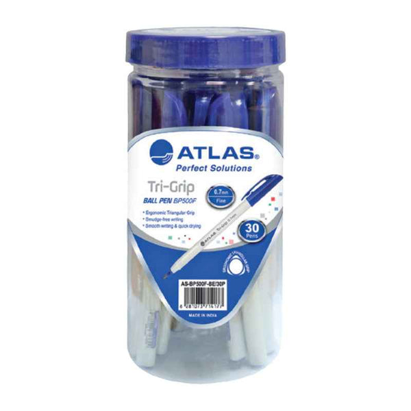 Atlas Tri-Grip Ball Pen 30 pcs Jar Set 0.7mm Blue AS-BP500F-BE/30P