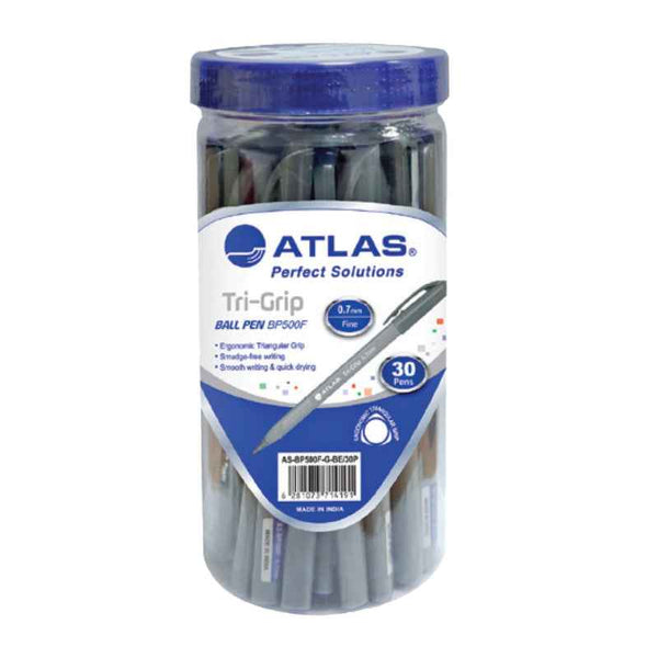 Atlas Tri-Grip Ball Pen 30 pcs GY Barrel Jar 0.7mm Blue AS-BP500F-G-BE/30P