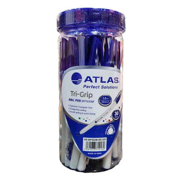 Atlas Tri-Grip Ball Pen 30 pcs Jar Set 1.0mm Blue AS-BP500M-BE/30P