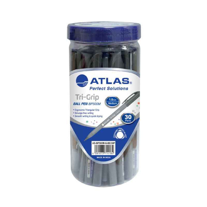 Atlas Tri-Grip Ball Pen 30 pcs GY Barrel Jar 1.0mm Blue AS-BP500M-G-BE/30P