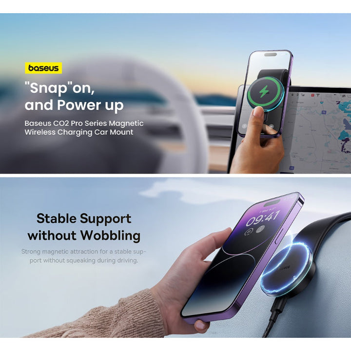 Baseus Magnetic Wireless Charging Car Mount C02 Pro Black BA.C40156000111-00.BK - Salman Stores