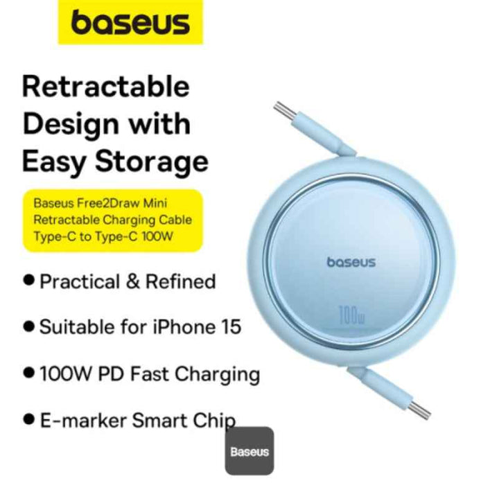Baseus Charging Cable Type-C to Type-C Retractable 100W 1M Blue BA.P10364500311-00.BL