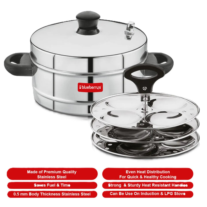 Blueberry’s Idli Cooker Stainless Steel 3 Plates 12 Idly - Salman Stores