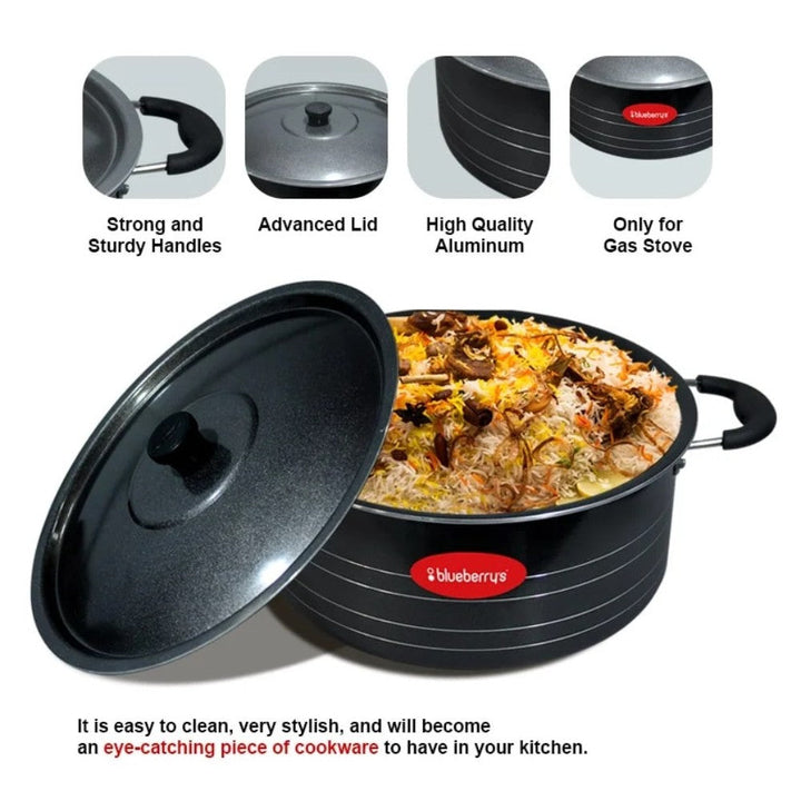 Blueberry's Prime Nonstick Aluminum Biriyani Pot Large Size with Lid 12 Liter/ 35cm BB791180 - Salman Stores