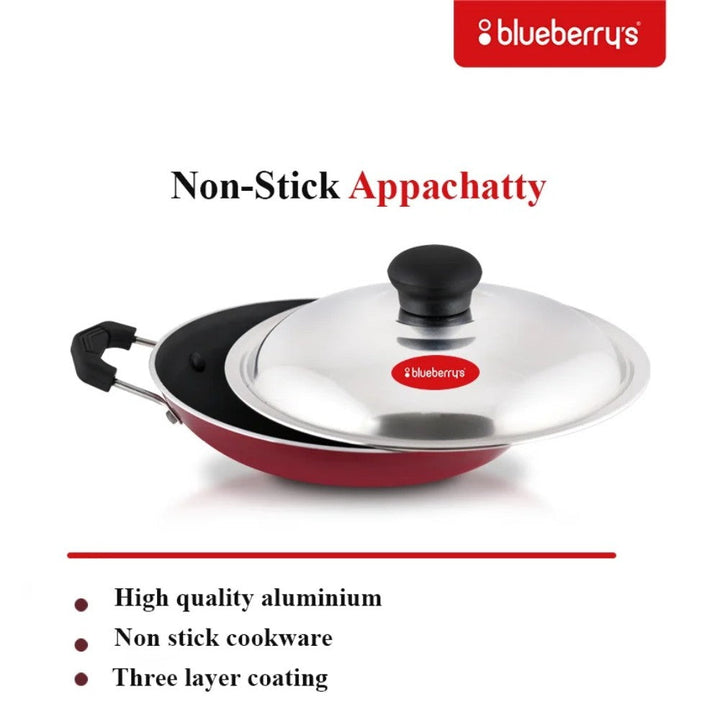 Blueberry's Nonstick Appam Maker Appachatty Pan Pot with Stainless Steel Lid BB791258 - Salman Stores