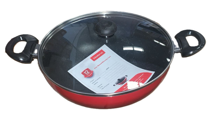 Blueberry's Nonstick Kadai with Glass Lid 3mm Thickness Non Induction Base 24 cm Red BB791531 - Salman Stores