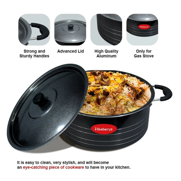 Blueberry's Prime Nonstick Aluminum Biriyani Pot Large Size with Lid 10 Liter/ 32cm BB792040 - Salman Stores