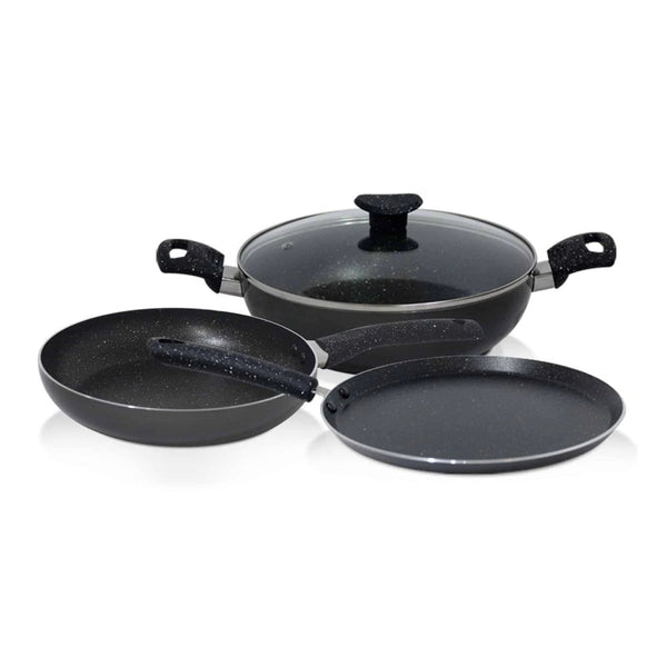 Blueberry’s Cookware Set Granite Kadai, Fry Pan, Tawa Pan 3 pcs - Salman Stores