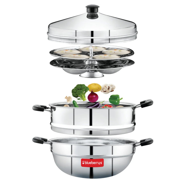 Blueberry’s Idli Cooker with Steamer and Stand Lifter Stainless Steel 2 Plates - Salman Stores