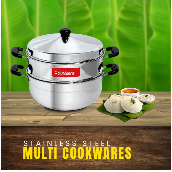 Blueberry’s Idli Cooker with Steamer and Stand Lifter Stainless Steel 2 Plates - Salman Stores