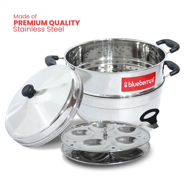 Blueberry’s Idli Cooker with Steamer and Stand Lifter Stainless Steel 2 Plates - Salman Stores