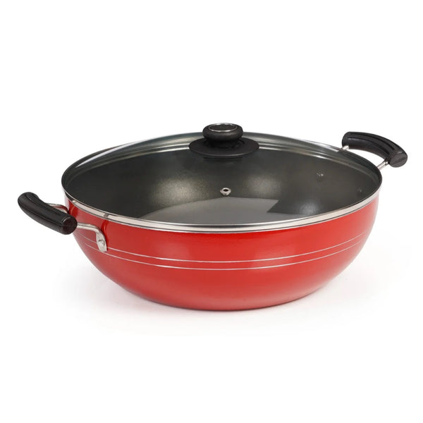 Blueberry's Nonstick Kadai with Glass Lid 3mm Thickness 22 cm Red BB793696 - Salman Stores