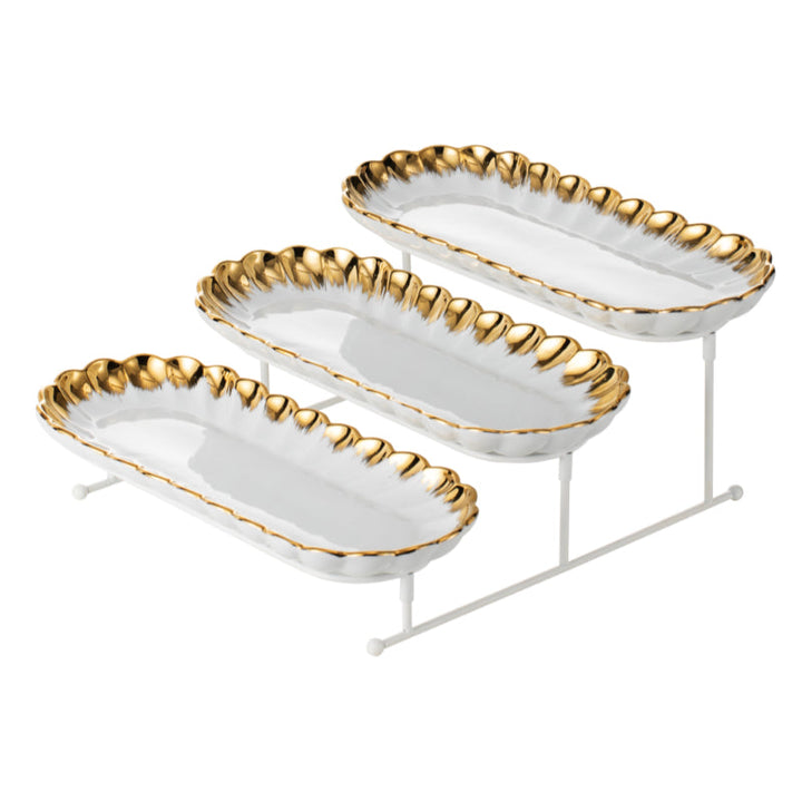 Blumen 3 Tier Oval Plate with Stand BLD2150GD - Salman Stores