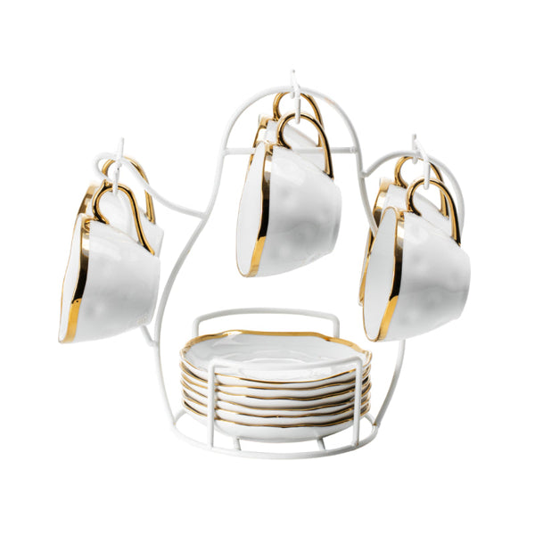 Blumen Cup & Saucer with Stand 6 pcs Set BLD2498GP - Salman Stores
