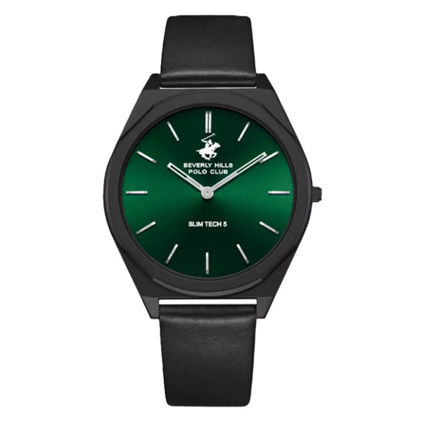 Beverly Hills Polo Club Men Black Leather Analog Green Dial Watch BP3712X671 - Salman Stores
