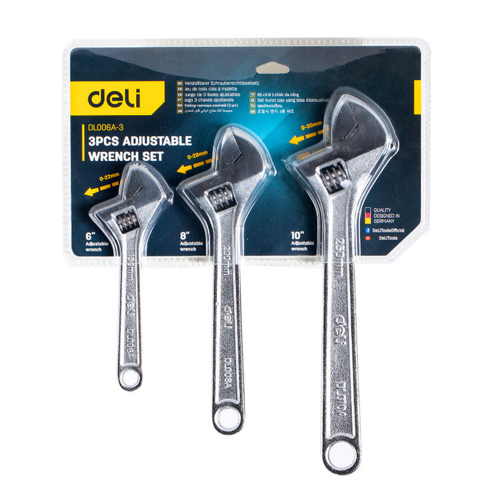 Deli Adjustable Wrench 3pcs set DE-EDL006A-3 - Salman Stores