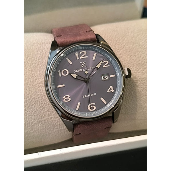 Daniel Klein Men Burgundy Leather Analog Blue Dial Watch DK1137324 - Salman Stores