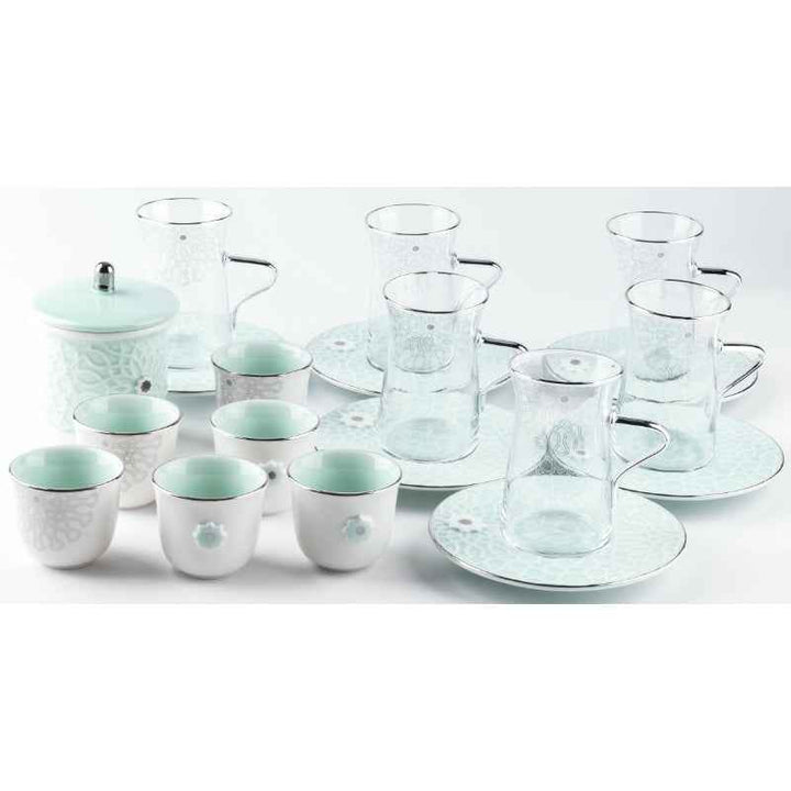 Otantik Tea And Arabic Coffee Set 19 pcs from Asalah Teal 150 cc ET2548