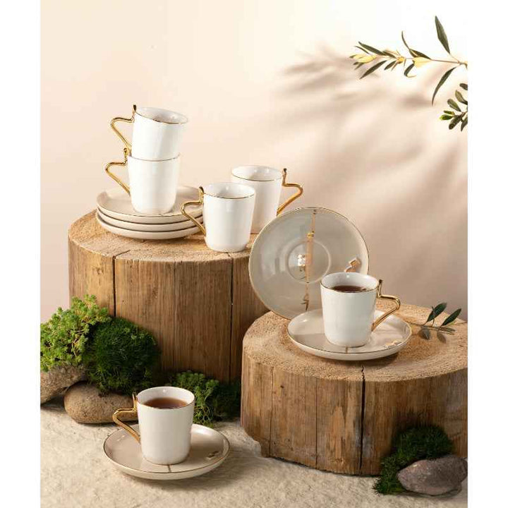 Otantik Porcelain Tea Set 12 Pcs from Liqaa Beige/ Gold ET2788