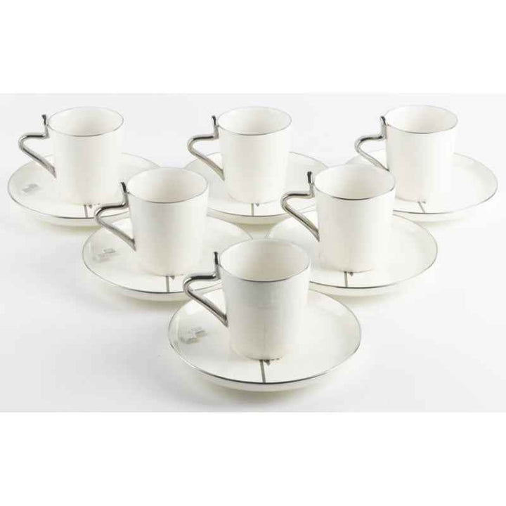 Otantik Porcelain Tea Set 12 Pcs from Liqaa Pearl White/ Silver 200 cc ET2790