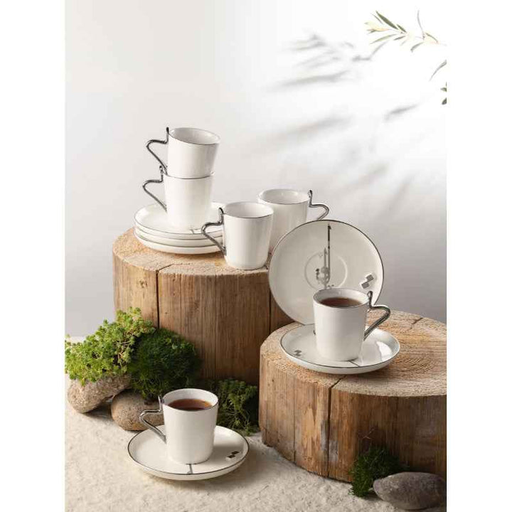 Otantik Porcelain Tea Set 12 Pcs from Liqaa Pearl White/ Silver 200 cc ET2790