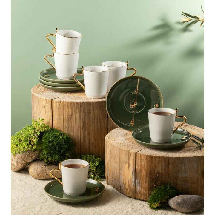 Otantik Porcelain Tea Set 12 Pcs from Liqaa Green 200 cc ET2792