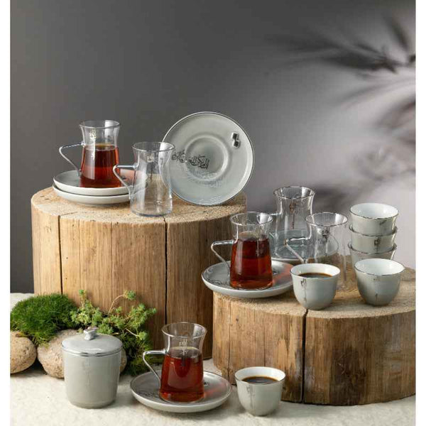 Otantik Tea And Arabic Coffee Set 19 pcs From Liqaa Grey 150 cc ET2796